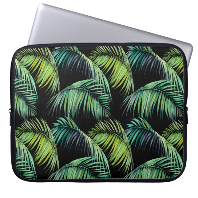 Seamless pattern with tropical palm leaves. Waterc Laptop Sleeve (Front)