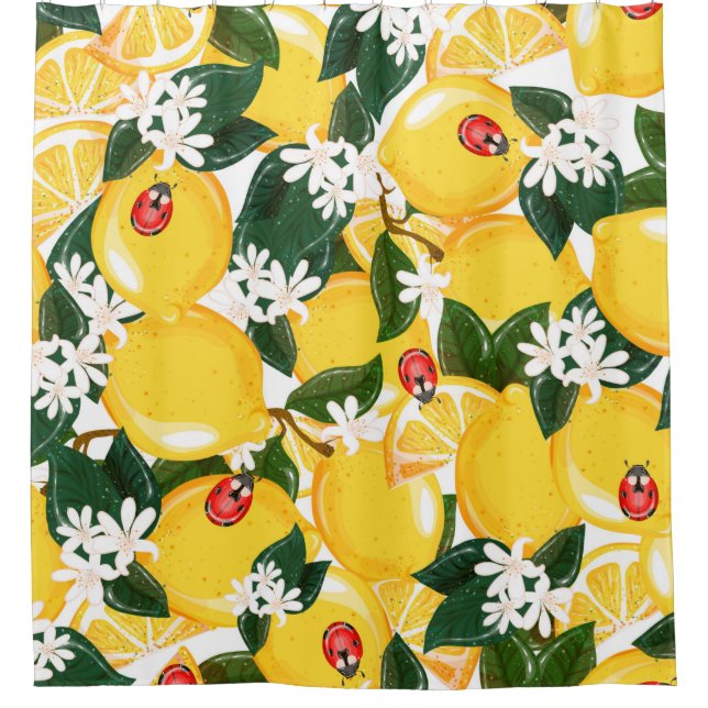 Seamless pattern with tropical summer lemon fruits shower curtain (Front)