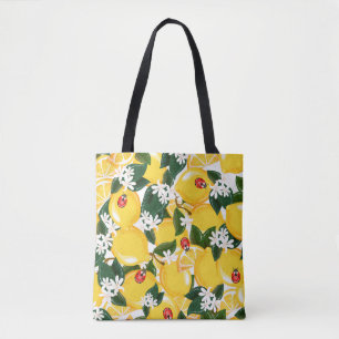 Seamless pattern with tropical summer lemon fruits tote bag