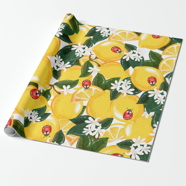Seamless pattern with tropical summer lemon fruits wrapping paper (Unrolled)
