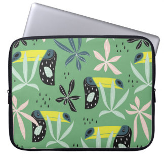 Seamless pattern with tucan, elepahant, monkey and laptop sleeve
