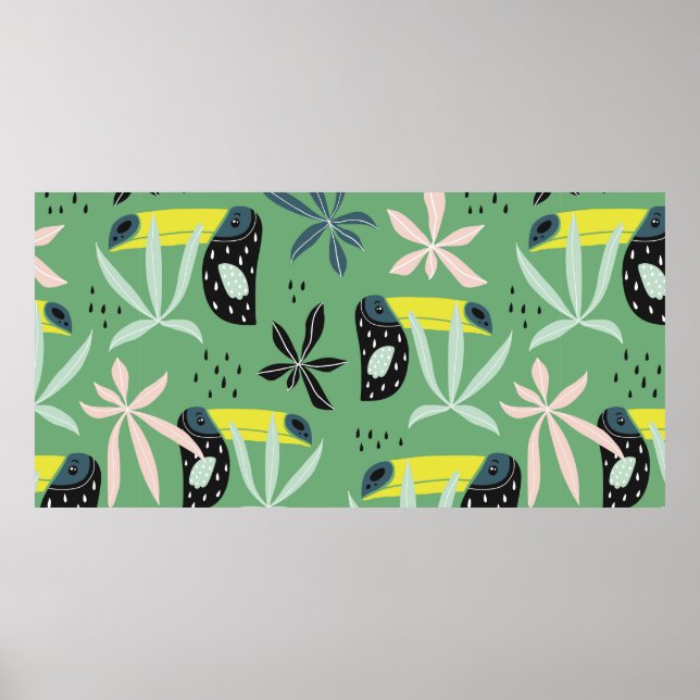 Seamless pattern with tucan, elepahant, monkey and poster (Front)