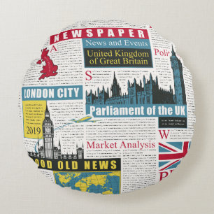  seamless pattern with UK or London newspaper. Pag Round Cushion