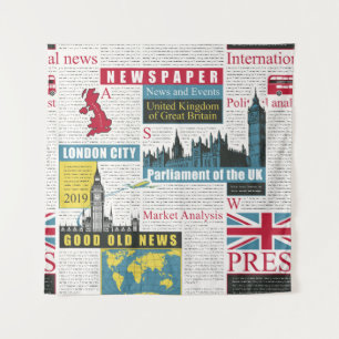 seamless pattern with UK or London newspaper. Pag Tapestry