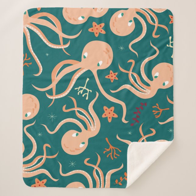 Seamless pattern with underwater ocean animals, cu sherpa blanket (Front)