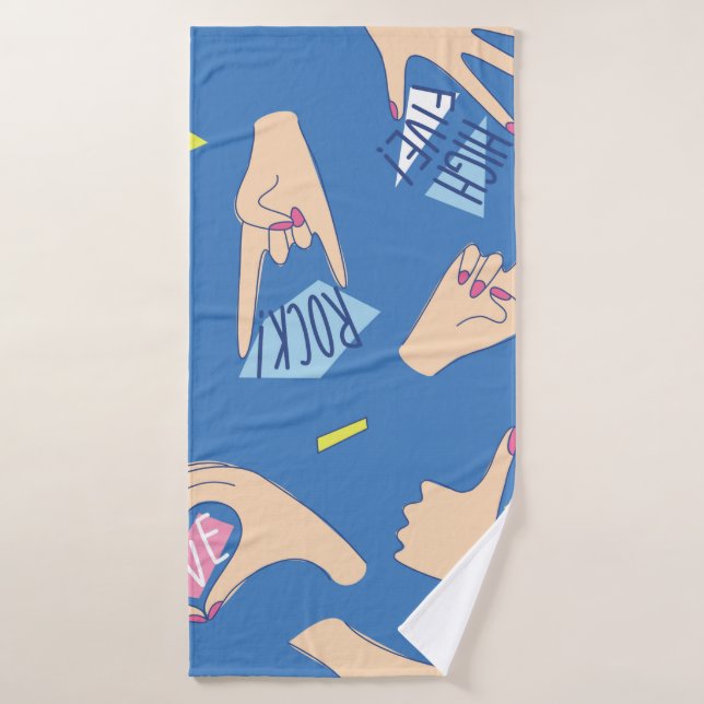 Seamless pattern with various hands gestures in br bath towel (Bath Towel)