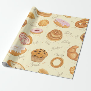 Seamless pattern with various pastries wrapping paper