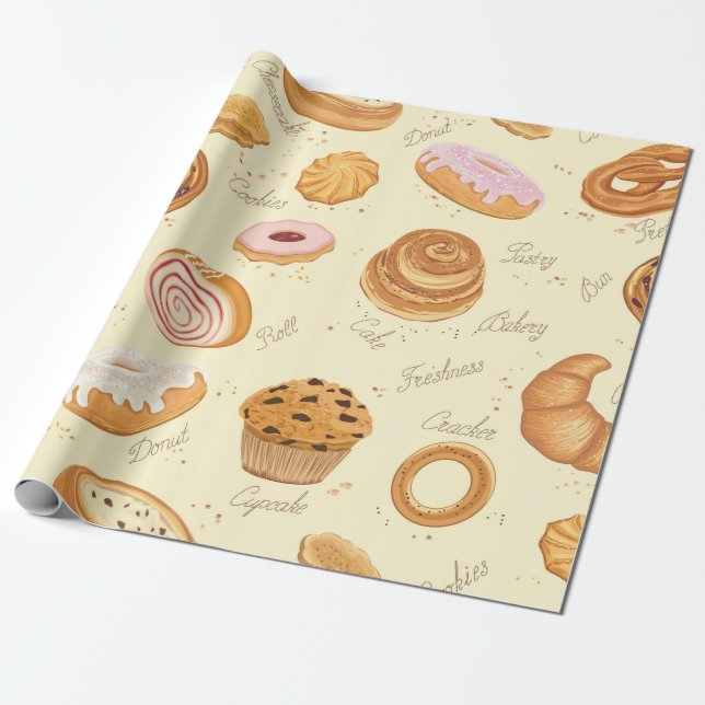 Seamless pattern with various pastries wrapping paper (Unrolled)