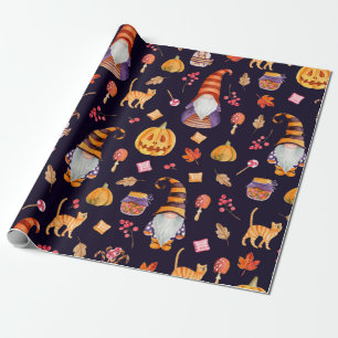 Seamless pattern with vintage Halloween elements.  Wrapping Paper