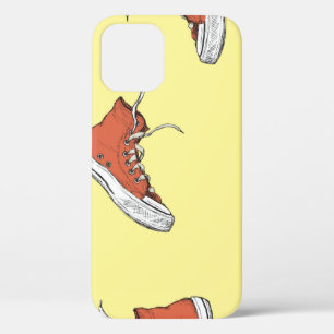 Seamless pattern with vintage red sneakers,hand dr iPhone 12 case