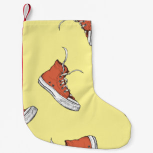 Seamless pattern with vintage red sneakers,hand dr small christmas stocking