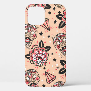 Seamless pattern with vintage roses, diamonds and iPhone 12 case
