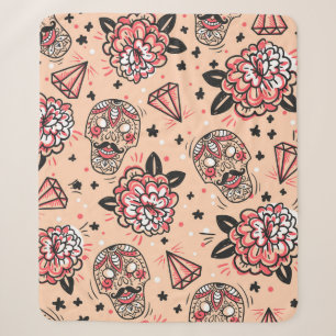 Seamless pattern with vintage roses, diamonds and sherpa blanket