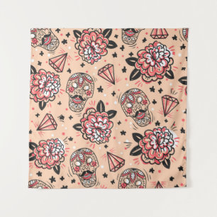 Seamless pattern with vintage roses, diamonds and tapestry