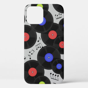 Seamless pattern with vinyl records and notes.  iPhone 12 case