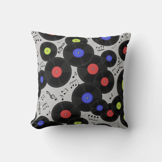 Seamless pattern with vinyl records and notes.  cushion (Front)
