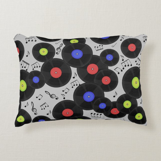 Seamless pattern with vinyl records and notes.  decorative cushion (Front)