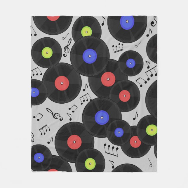 Seamless pattern with vinyl records and notes.  fleece blanket (Front)