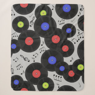 Seamless pattern with vinyl records and notes. sherpa blanket
