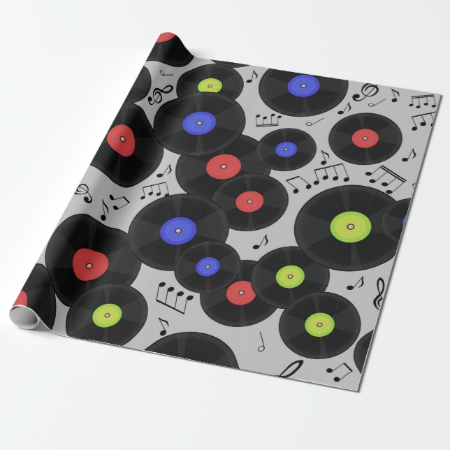 Seamless pattern with vinyl records and notes.  wrapping paper (Unrolled)
