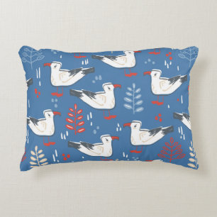seamless pattern with walking gull. Bird and leave Decorative Cushion