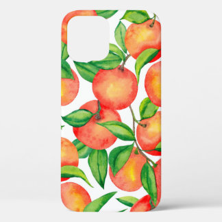 Seamless pattern with watercolor mandarin fruit an iPhone 12 case