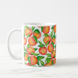 Seamless pattern with watercolor mandarin fruit an coffee mug