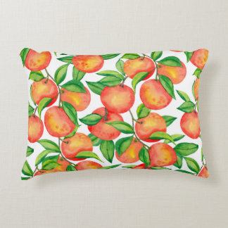 Seamless pattern with watercolor mandarin fruit an decorative cushion