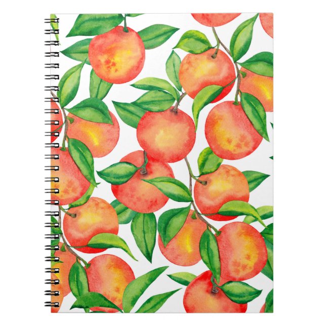 Seamless pattern with watercolor mandarin fruit an notebook (Front)