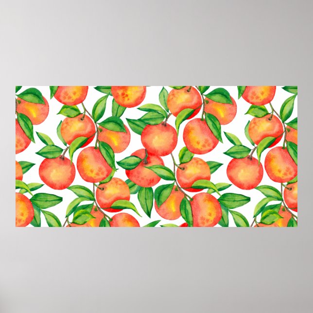 Seamless pattern with watercolor mandarin fruit an poster (Front)