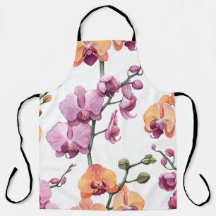 Seamless pattern with watercolor orchid flowers apron