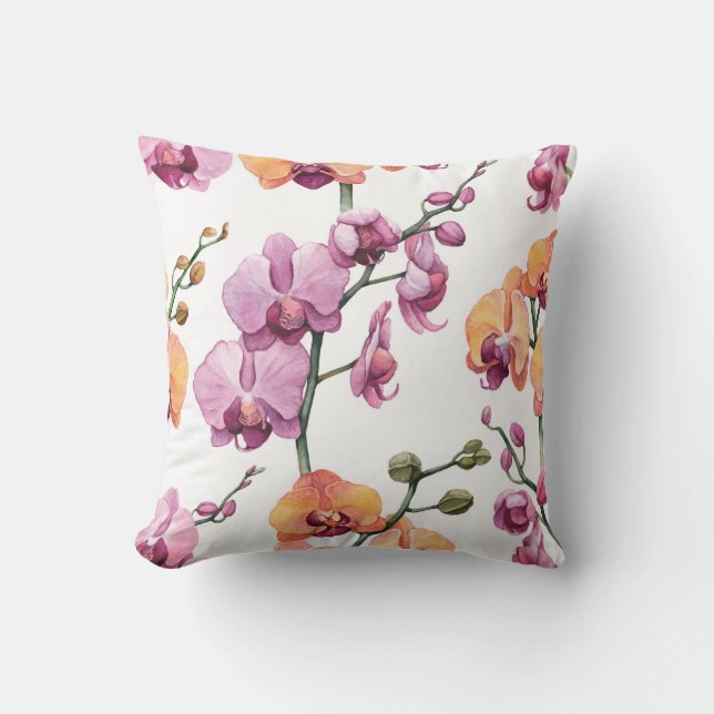 Seamless pattern with watercolor orchid flowers  cushion (Front)