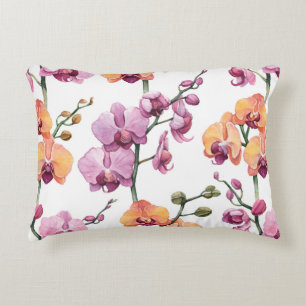 Seamless pattern with watercolor orchid flowers  decorative cushion