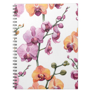 Seamless pattern with watercolor orchid flowers notebook