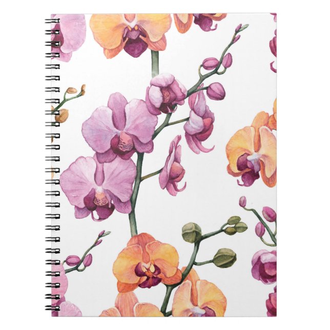 Seamless pattern with watercolor orchid flowers  notebook (Front)