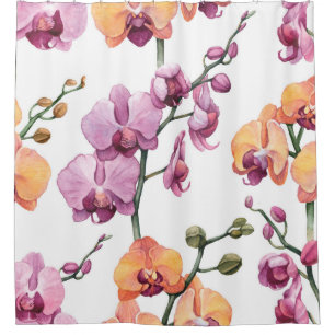 Seamless pattern with watercolor orchid flowers  shower curtain