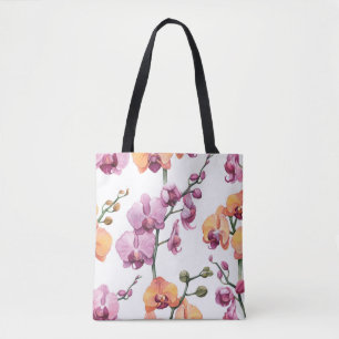Seamless pattern with watercolor orchid flowers tote bag