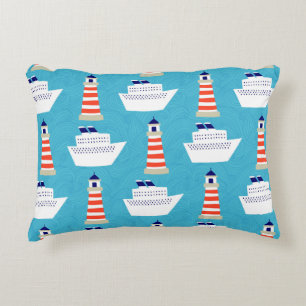 Seamless pattern with waves, lighthouses and cruis decorative cushion
