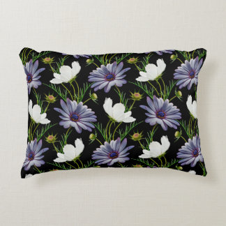Seamless pattern with white cosmos and blue daisy decorative cushion