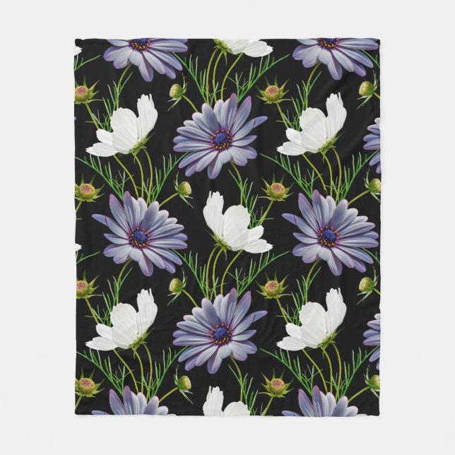 Seamless pattern with white cosmos and blue daisy  fleece blanket (Front)