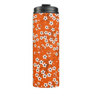 Seamless pattern with white small flowers thermal tumbler