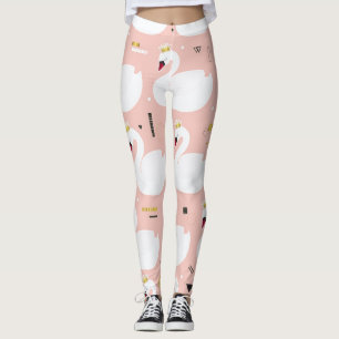Seamless pattern with white swans. leggings