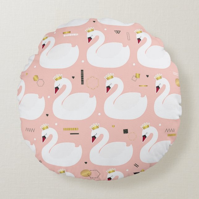 Seamless pattern with white swans. round cushion (Front)