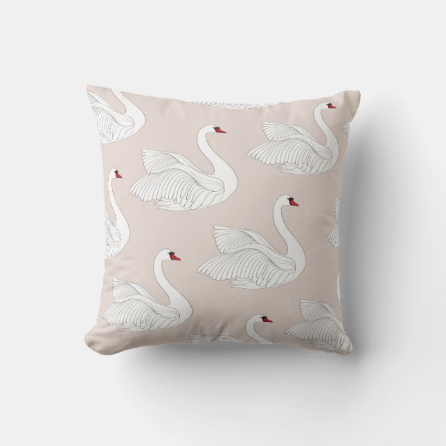Seamless pattern with white swans. White bird orna Cushion (Front)