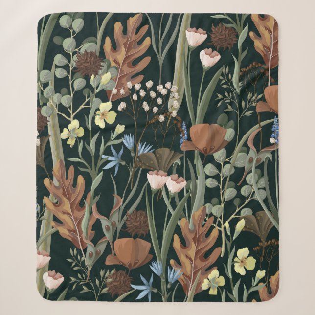 Seamless pattern with wild and dried flowers. Autu Sherpa Blanket (Front)