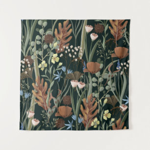 Seamless pattern with wild and dried flowers. Autu Tapestry
