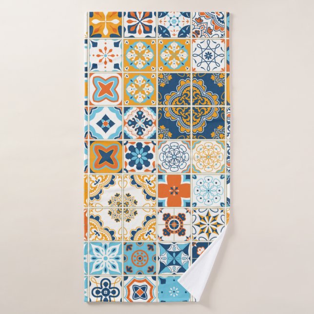 Seamless pattern with with Portuguese tiles. illus Bath Towel (Bath Towel)