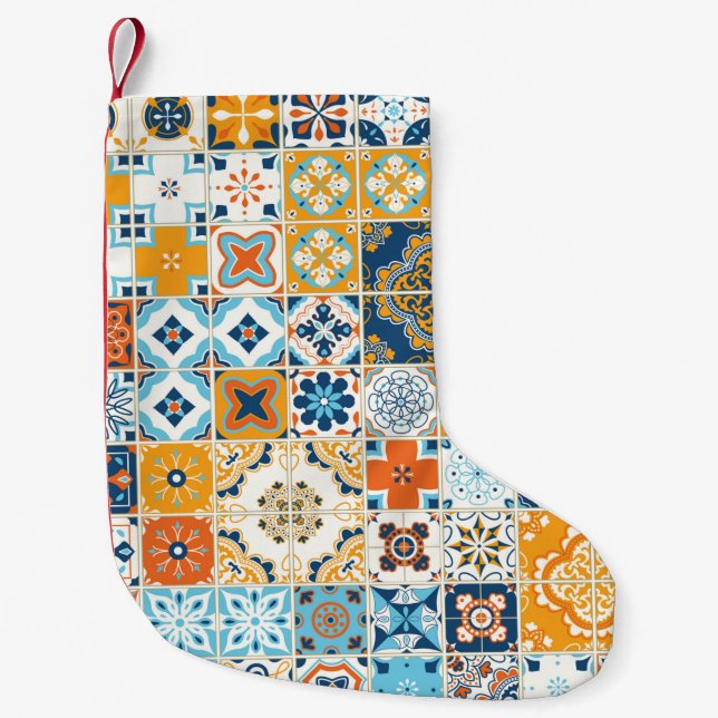 Seamless pattern with with Portuguese tiles. illus Small Christmas Stocking (Front)