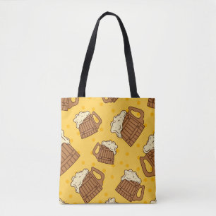 Seamless Pattern with Wooden Foam Beer Mugsbeer, p Tote Bag
