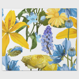 Seamless pattern with yellow blue flowers. wrapping paper